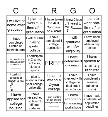 I AM College & Career Ready Bingo Card