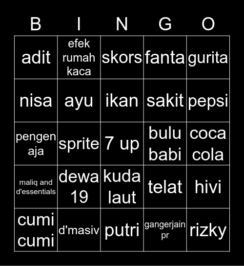 Jennierubyjane Bingo Card