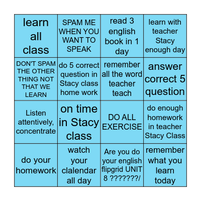 Score board  STACY CLASS Bingo Card