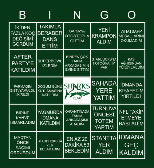 SHARKS FLAG Bingo Card