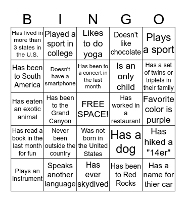 Get to Know You Bingo! Bingo Card