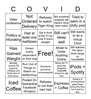 Mark's Quarantine Bingo Card