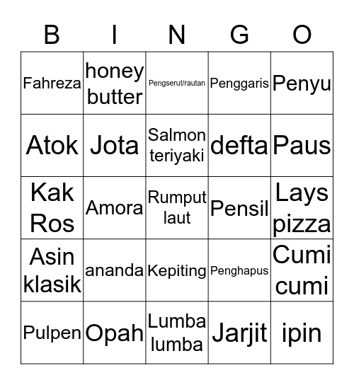 JENNYLYSIA Bingo Card