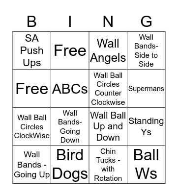 Upper Body BINGO Card