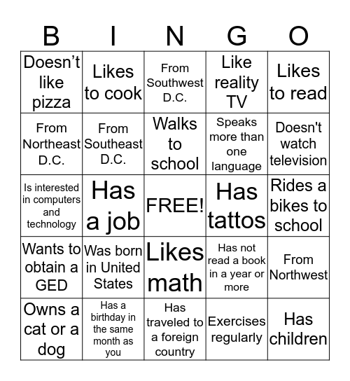 Scavenger Bingo Card