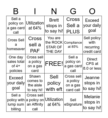 Sales Bingo Card