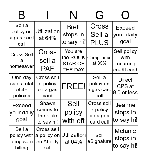 Sales Bingo Card