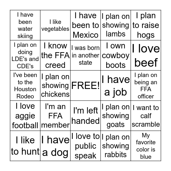 Mayde Creek FFA  Bingo Card