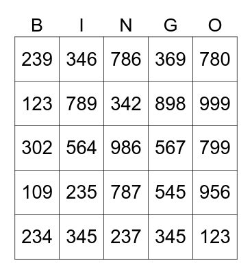 number Bingo Card