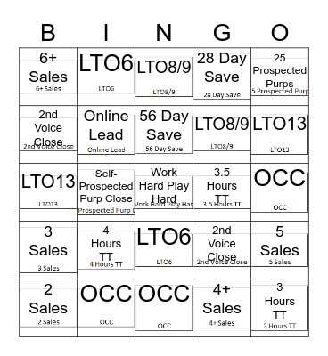 Sales Bingo!!! Bingo Card