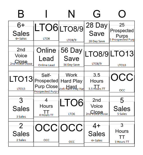 Sales Bingo!!! Bingo Card