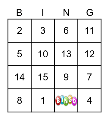 BINGO NUMBERS 1-15 Bingo Card