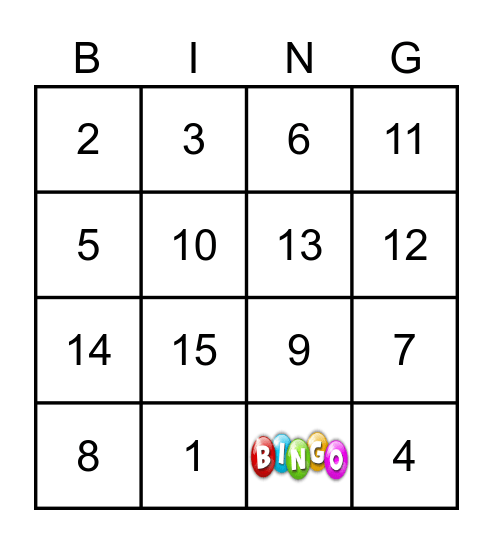 BINGO NUMBERS 1-15 Bingo Card