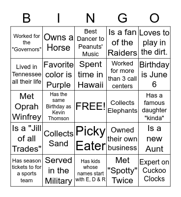 Little Known Facts Bingo Card