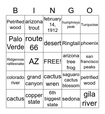 ARIZONA Bingo Card