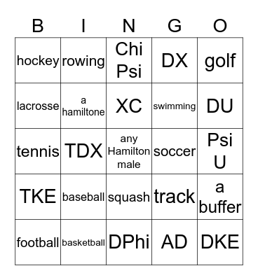 Hamilton Hookup Bingo Card