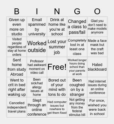 Quarantined Architecture Student Bingo! Bingo Card