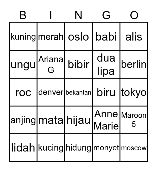 Kaii Bingo Card