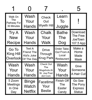 JoeTown Quarantine Bingo Card