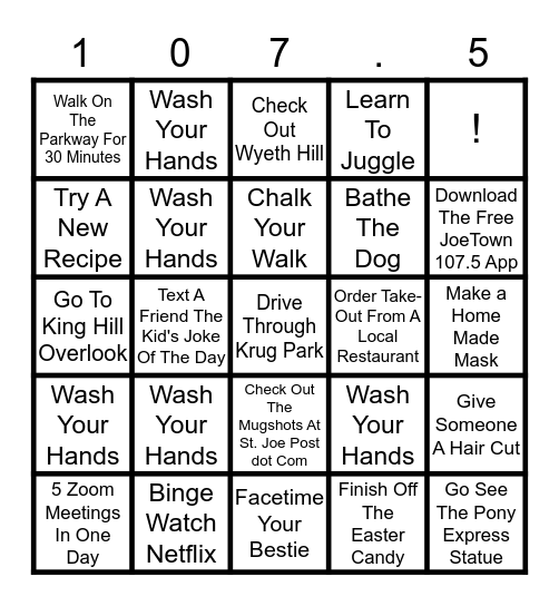 JoeTown Quarantine Bingo Card
