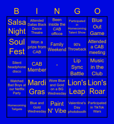 Campus Activities Board Bingo Card