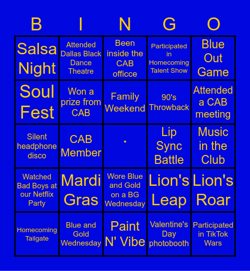Campus Activities Board Bingo Card