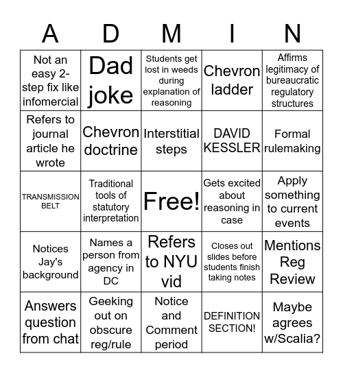 Admin Bingo Card