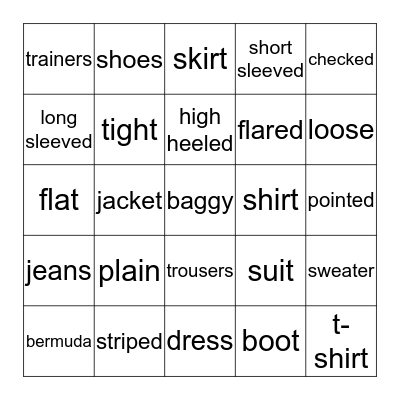 Clothes Bingo Card