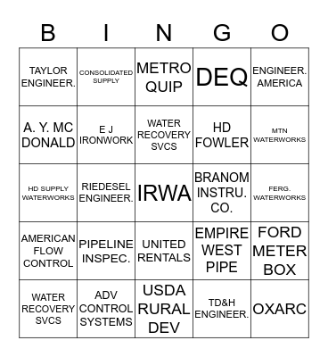 2014 IRWA N. CONFERENCE Bingo Card