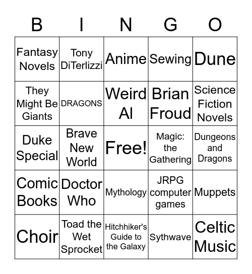 Mr. Prive's Favorites Bingo Card