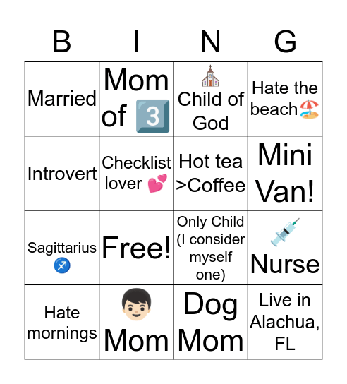 All about Angela! Bingo Card