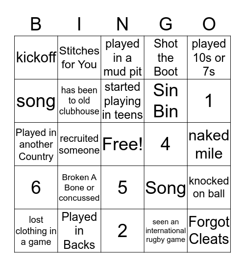 Kickers Bingo Card