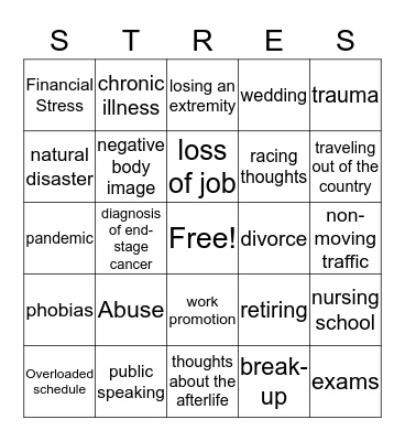 Stress Bingo Card