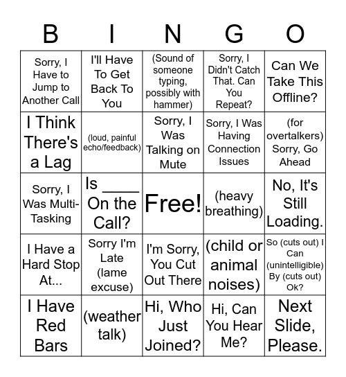 Conference Call Bingo Card