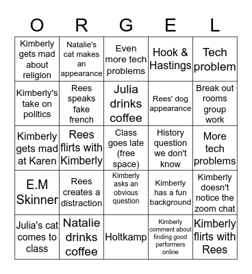 Organ Literature 4/15 Bingo Card