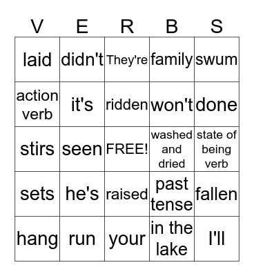 Verb Bingo Card