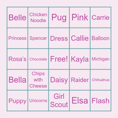 Peyton’s Birthday Bingo Card