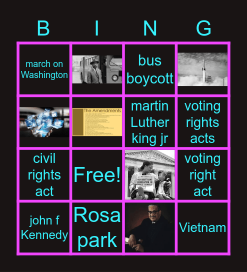 important people and events in the civil movement Bingo Card