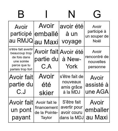 BINGO MDJ Le Frigo Bingo Card