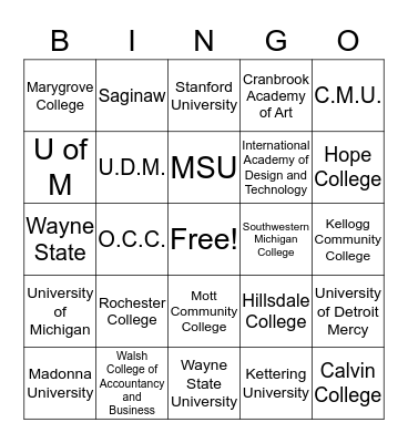 #3 Rochester - College Names Bingo Card