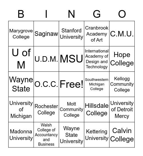 #3 Rochester - College Names Bingo Card