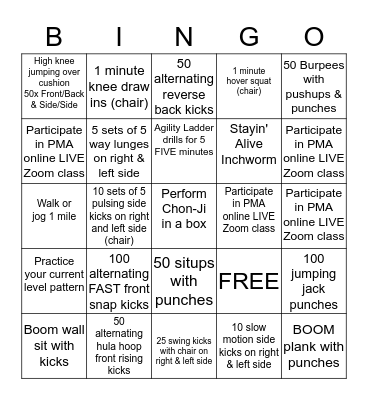 Poteet Martial Arts COVID-19 Bingo Card