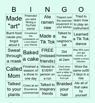 Quarantining Alone Bingo Card