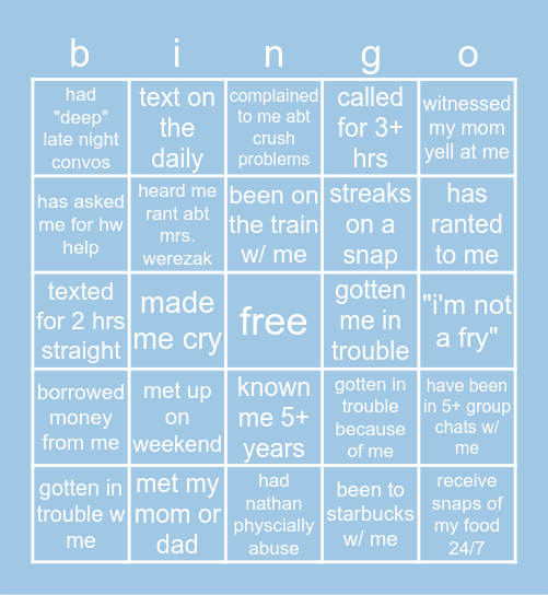 anna's bingo :) Bingo Card