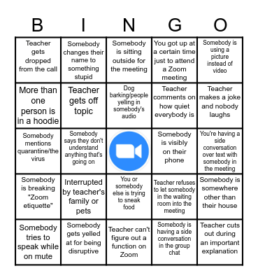 Zoom/Conference Call Bingo Card