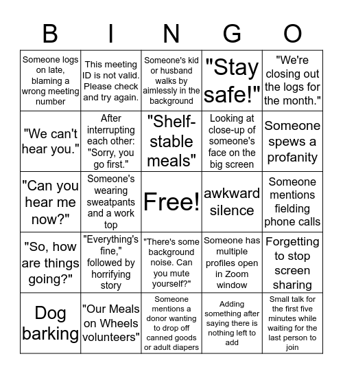 SCI Zoom Bingo Card