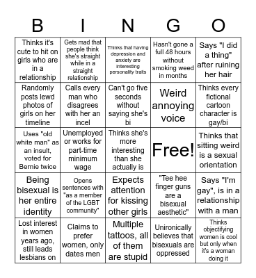 Annoying Bisexual Girl Bingo Card