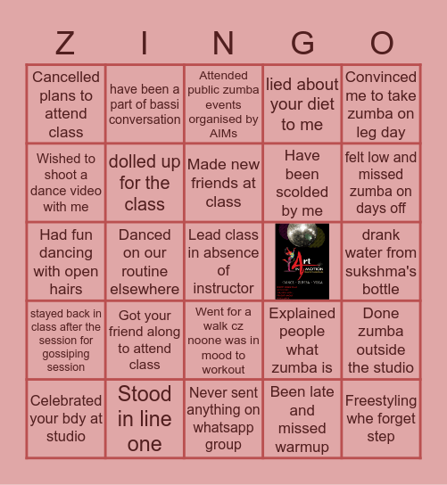 Have You ever In Art In Motion Class.. Bingo Card