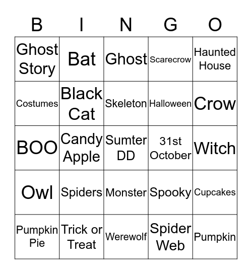 Sumter DD Bingo Card