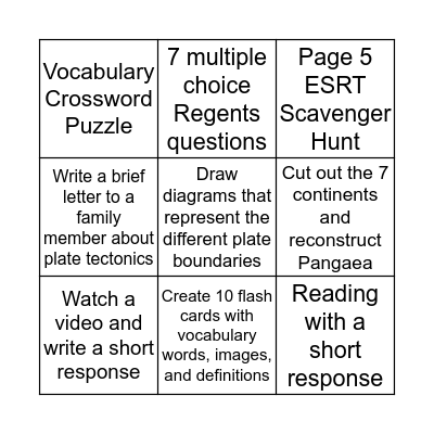 Plate Tectonics Bingo Card